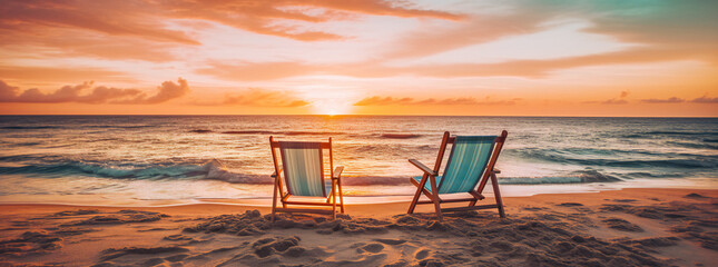 Two chairs on a beach. Summer vacation concept illustration.