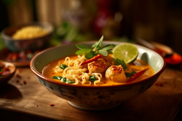 Khao soi creamy coconut noodle soup Thailand food