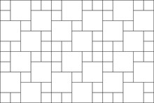 Multi Pinwheel Tile Pattern. Sidewalk Texture. Kitchen Backsplash Mosaic Surface. Bathroom, Shower Or Toilet Floor Decoration. Stone Or Ceramic Brick Wall Background. Vector Outline Illustration