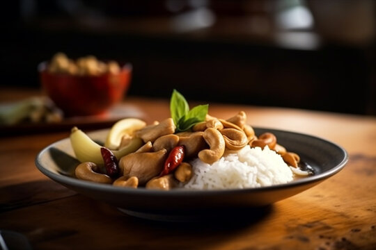 Wall Mural -  - Chicken with cashew nuts Kai Med Ma Muang and white rice