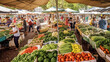 Bustling farmers market with vibrant fresh produce