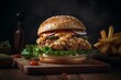 mouthwatering burger with flavorful fish and golden fries. Generative AI