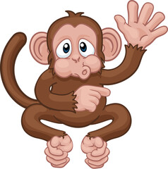 Wall Mural - A monkey cute happy cartoon character animal waving and pointing