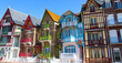 Famous facades on the seaside of Mers-les-Bains, limit of Hauts-de-France and Normandy. France