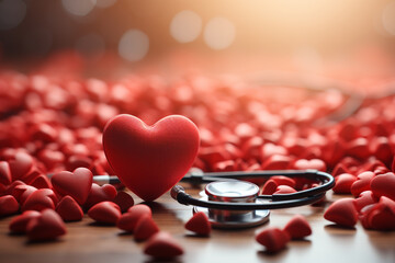 Poster - A heart-shaped stethoscope on a clean background, symbolizing healthcare and medical checkups.  Generative AI technology.