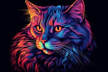 Wall Mural - Portrait of a maine coon cat created with bright paint splatters