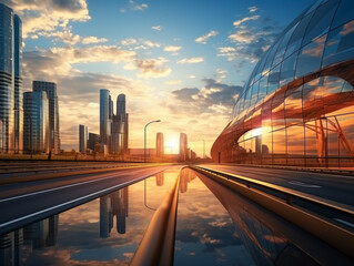 Wall Mural - empty road with city background