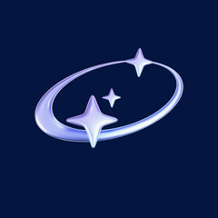 Wall Mural - 3d holographic falling or flying star in y2k futuristic style isolated on dark background. render 3d