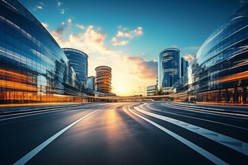 Poster - empty road with city background