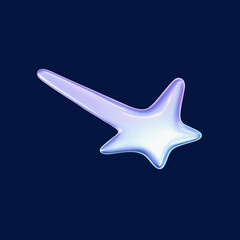 Wall Mural - 3d holographic falling or flying star in y2k futuristic style isolated on dark background. render 3d