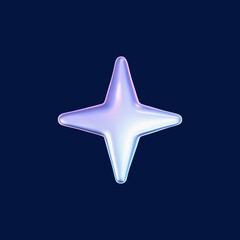 Wall Mural - 3d holographic star in y2k futuristic style isolated on dark background. render 3d cyber chrome gala