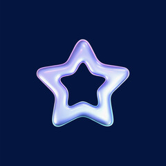 Wall Mural - 3d holographic outline star in y2k futuristic style isolated on dark background. render 3d cyber chr