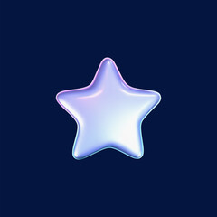Wall Mural - 3d holographic star in y2k futuristic style isolated on dark background. render 3d cyber chrome gala