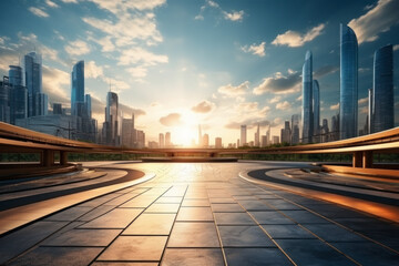 Poster - empty road with city background