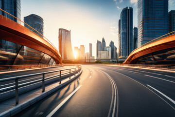 Wall Mural - empty road with city background