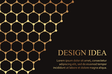 Wall Mural - Modern geometric luxury black background for business or presentation or greeting cards with golden honeycombs or hexagons.