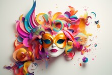 Colorful Imaginative Carnival Design With Abstract Elements On A White Background. Generative AI