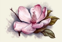 Illustration Of A Pink Magnolia Flower For Printing And Decoration. Generative AI