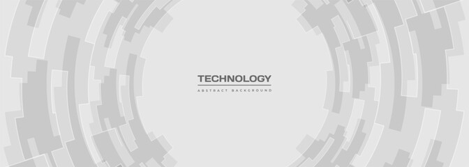 Poster - Soft gray digital technology wide banner. Abstract circle interface vector background with grey hi-tech shape design elements. Vector illustration