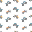 Watercolor seamless pattern with quad bike, multidirectional, children's print on a white background