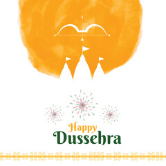 Traditional happy dussehra festival card with bow arrow and temple post or banner design vector file