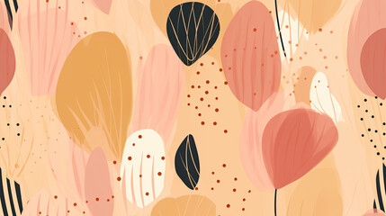 Wall Mural - Abstract organic seamless background in pale pink, gold and brown. Natural shapes and dots in a tile pattern.