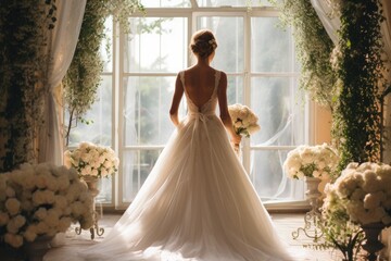 Wall Mural - elegant bride before wedding arch in summer