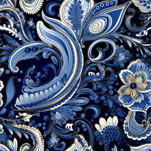 Paisley Seamless Pattern, Blue White And Colod Colors
