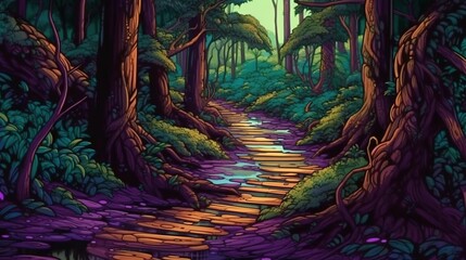 Wall Mural - Enchanting forest paths . Fantasy concept , Illustration painting.