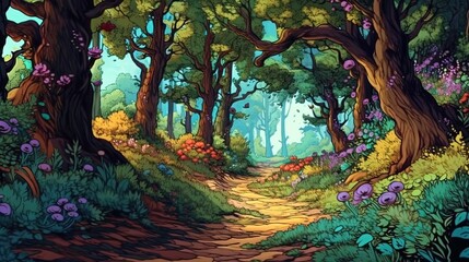 Wall Mural - Enchanting forest paths . Fantasy concept , Illustration painting.