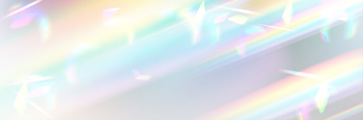 Wall Mural - Rainbow light prism effect, transparent ethereal dreamy aura background. Hologram reflection, crystal flare leak shadow overlay. Vector illustration of abstract blurred iridescent light backdrop