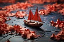 Course For Victory Red Boat Guides Paper Boats On World Map, Embodying Collaborative Leadership Generative AI