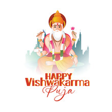 God Vishwakarma, An Architect, And Divine Engineer Of Universe Vishwakarma Puja Vector Illustration