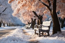 Snow-covered Park Bench - Stock Photography Concepts