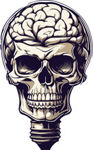 Black White Human Skull With Brain