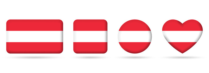 Wall Mural - austria flag icon or badge set. austrian square, heart and circle national symbol or banner. vector 