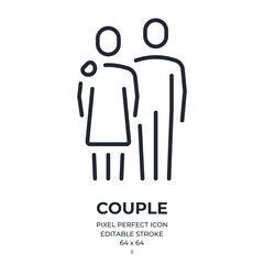 Wall Mural - Couple editable stroke outline icon isolated on white background flat vector illustration. Pixel perfect. 64 x 64.