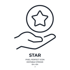 Wall Mural - hand holding star coin editable stroke outline icon isolated on white background flat vector illustr