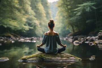 Poster - Beautiful girl meditates in nature