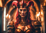 Fototapeta Niebo - Hellcat, Devil woman, female portrait AI generated, Halloween card