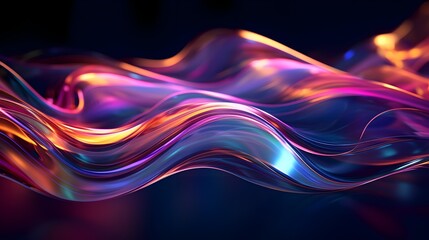 Poster - Holographic Neon Fluid Waves, AI Generative