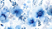 Watercolour Floral Pattern. Elegant Luxury Blue Wallpaper