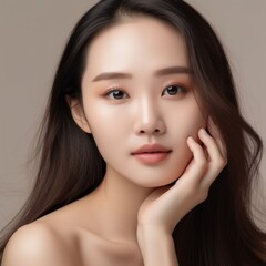 Young asian beauty woman, korean makeup style. Generative Ai