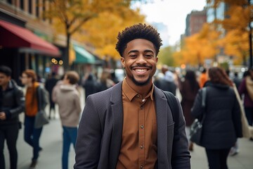 Wall Mural - Happy Black Man's Cheerful Urban Expression Radiates