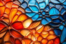 Abstract Background Of Colored Glass In Orange And Blue Colors.