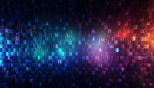 Digital Pixelated Light Spectrum Background, Pixelated Pattern Transitioning Through A Spectrum Of Cool To Warm Light, Representing Data Flow Or Digital Connectivity