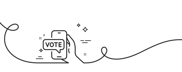 Wall Mural - Online voting line icon. Continuous one line with curl. Internet vote sign. Web election symbol. Online voting single outline ribbon. Loop curve pattern. Vector