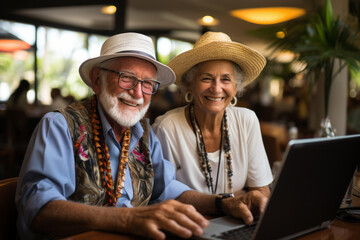 Wall Mural - senior couple using device