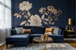 © Slanapotam - Modern living room interior, beautiful floral mural, flowers on wall