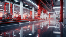 Efficiency And Innovation Unleashed. Explore Our State Of The Art Factory With Dynamic Machinery And Striking Red Lights, Elevating Industrial Manufacturing To New Heights.